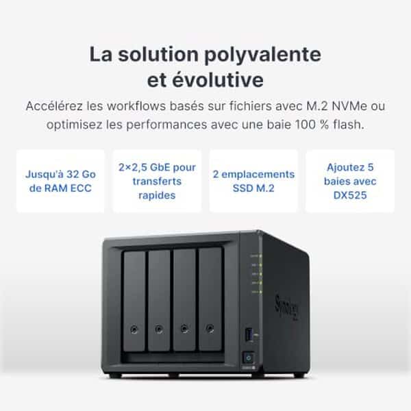 Découvrez notre test détaillé du Synology NAS DS925+, un serveur réseau 4 baies extensible pour vos besoins de stockage professionnel et personnel.