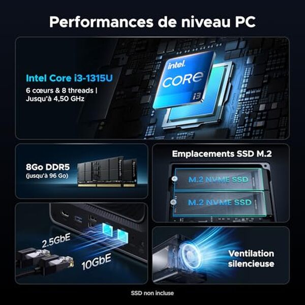 Découvrez le nas de bureau UGREEN NASync DXP4800 Pro : performances, capacité de stockage, 4 baies, 8 Go de RAM et gestion de données fiable pour professionnels.