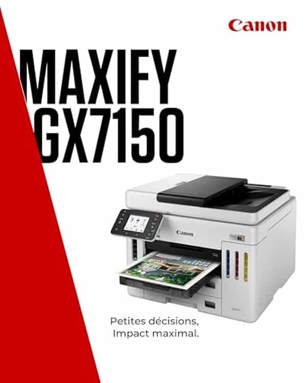 Découvrez notre test complet de l'imprimante Canon MAXIFY GX7150, un modèle tout-en-un compact idéal pour les petits espaces. Performances, fonctionnalités et prix analysés.