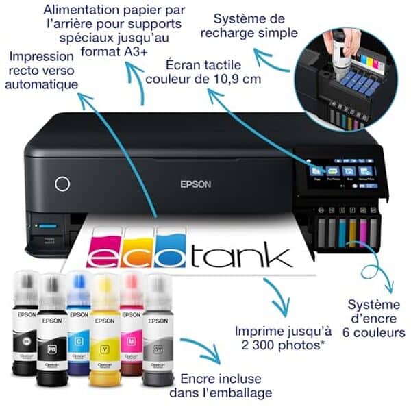 Découvrez notre test détaillé de l'imprimante photo A3+ EcoTank ET-8550 Wi-Fi : performances, qualité d'impression et fonctionnalités Wi-Fi analysées.