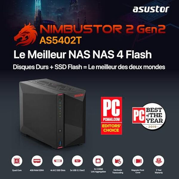 Test complet du NAS Asustor AS5402T Nimbustor 2 Gen2. Découvrez ses performances, ses fonctionnalités et ses avantages pour votre stockage en réseau. 