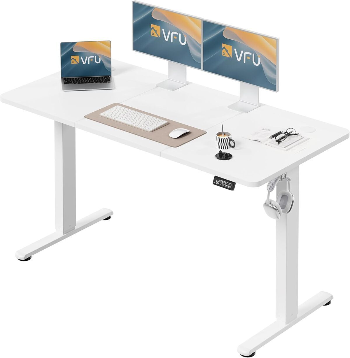 Test : bureau assis debout VFU 140 x 60 cm blanc électrique