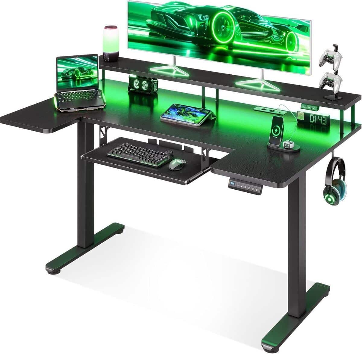 Test : bureau gaming électrique OffiGo avec support écran 140×74 cm noir