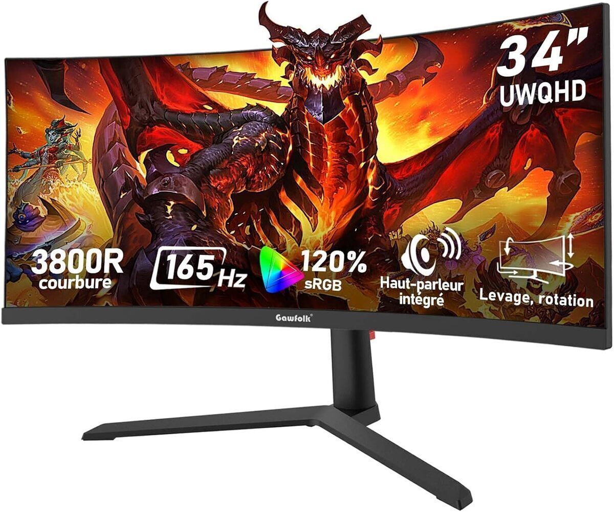 Test : gawfolk écran incurvé gaming 34 pouces 165 Hz UWQHD